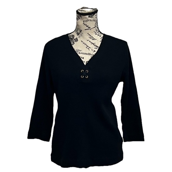 Lauren Ralph Lauren Black Waffle Knit Blouse Goth Grunge Witchy Vampy XL gorpcor - Picture 1 of 9